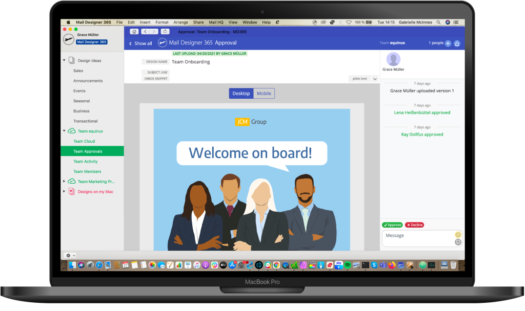 mail designer 365 approval web based view