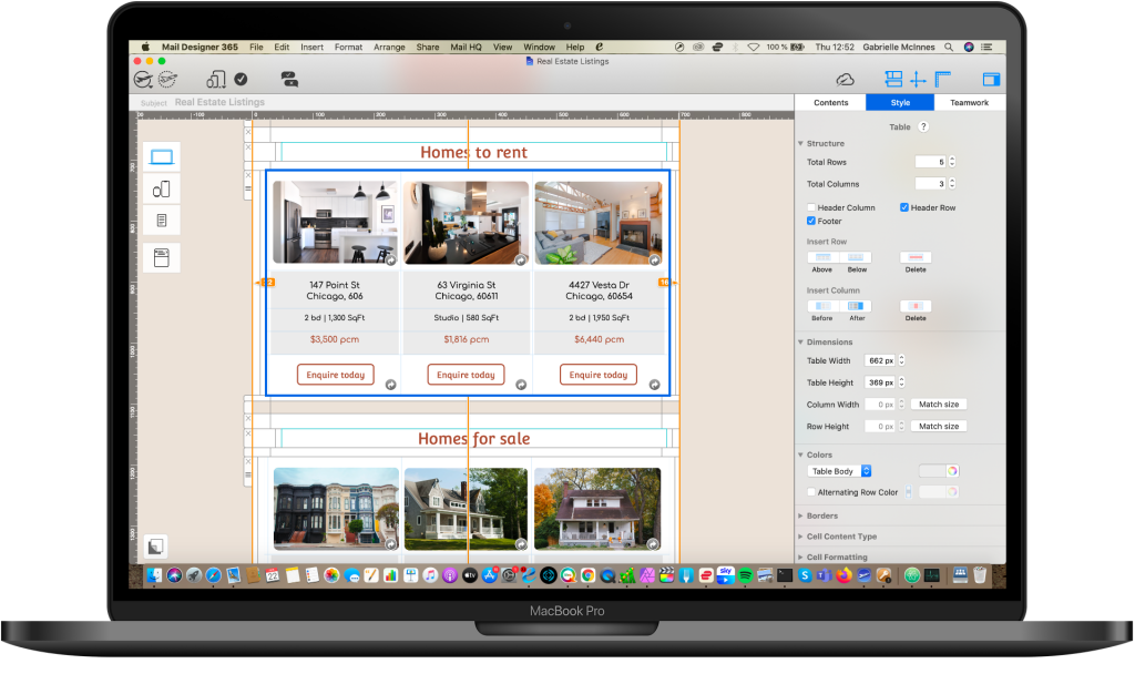 email design for real estate with table layout