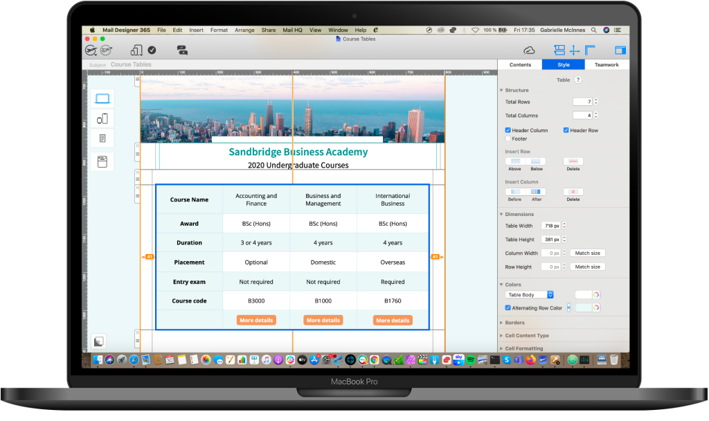 educational email design with table layout