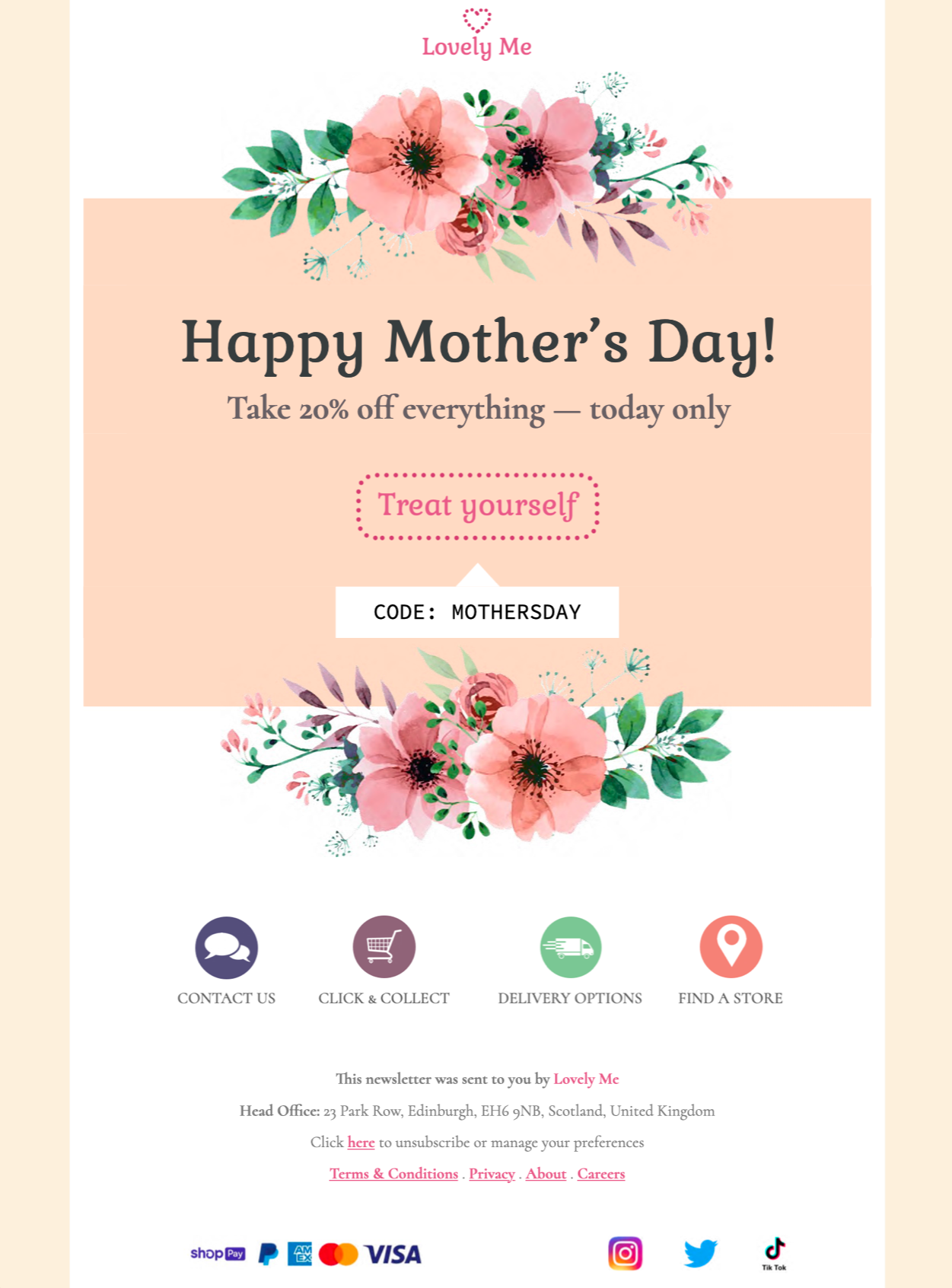 Mother's Day promotion email template in mail designer 365