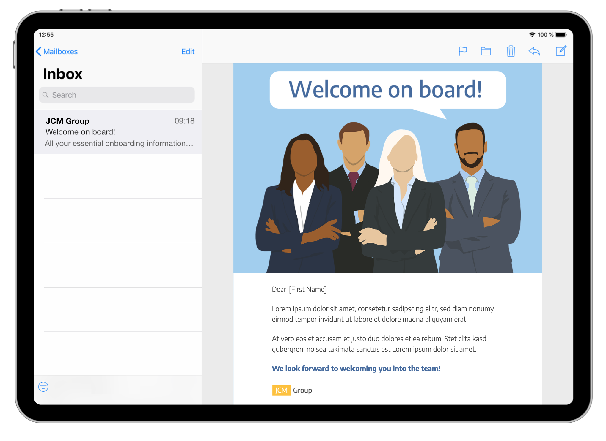 onboarding email designed in mail designer 365