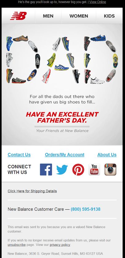 New Balance email campaign for Father's Day