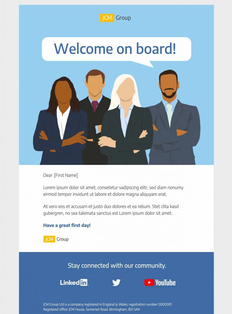 team onboarding html email template for businesses