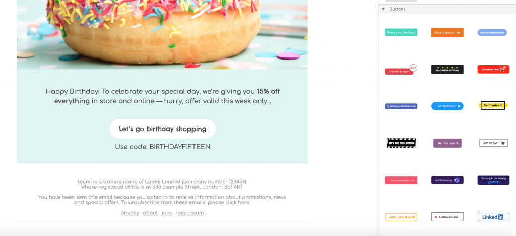 Ready-made call to action buttons in mail designer 365