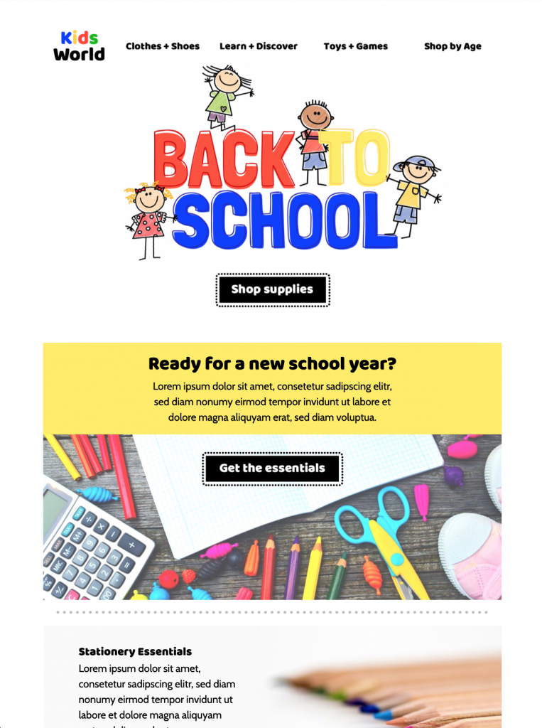 back to school shopping email template