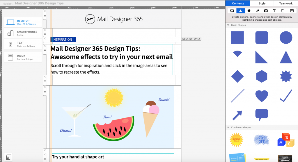 new design tip for shape art in mail designer 365