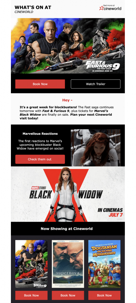 email newsletter by cineworld