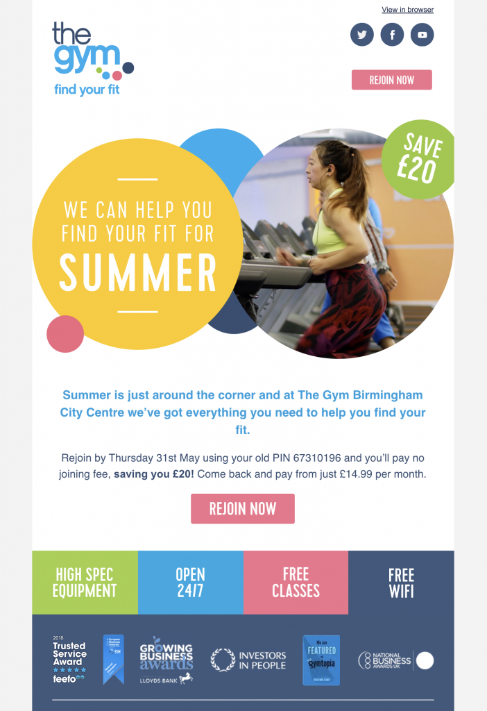 email promotion by the gym group