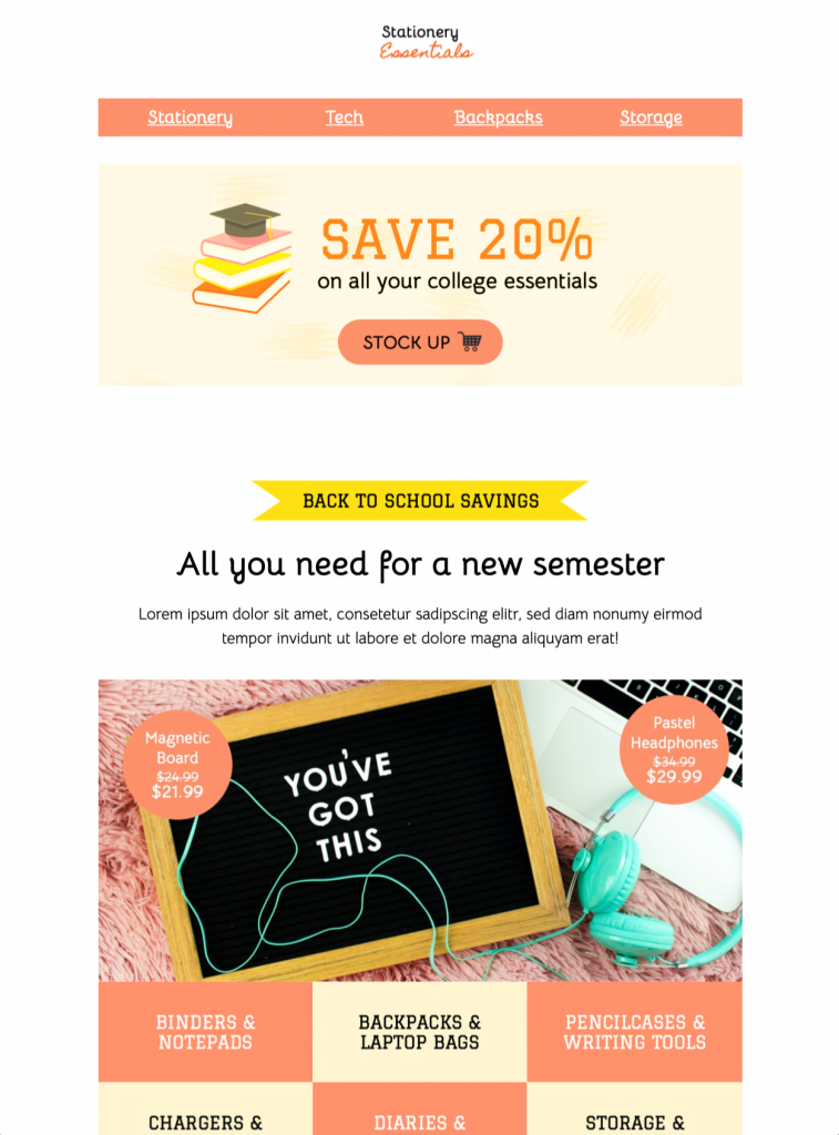 html email template for back to school promotions