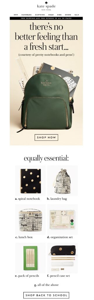 fun email campaign for back to school by Kate Spade