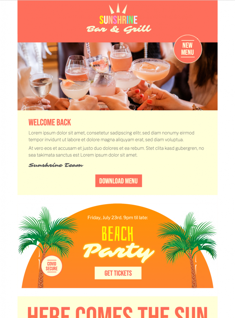 happy hour html email template for bars and restaurants