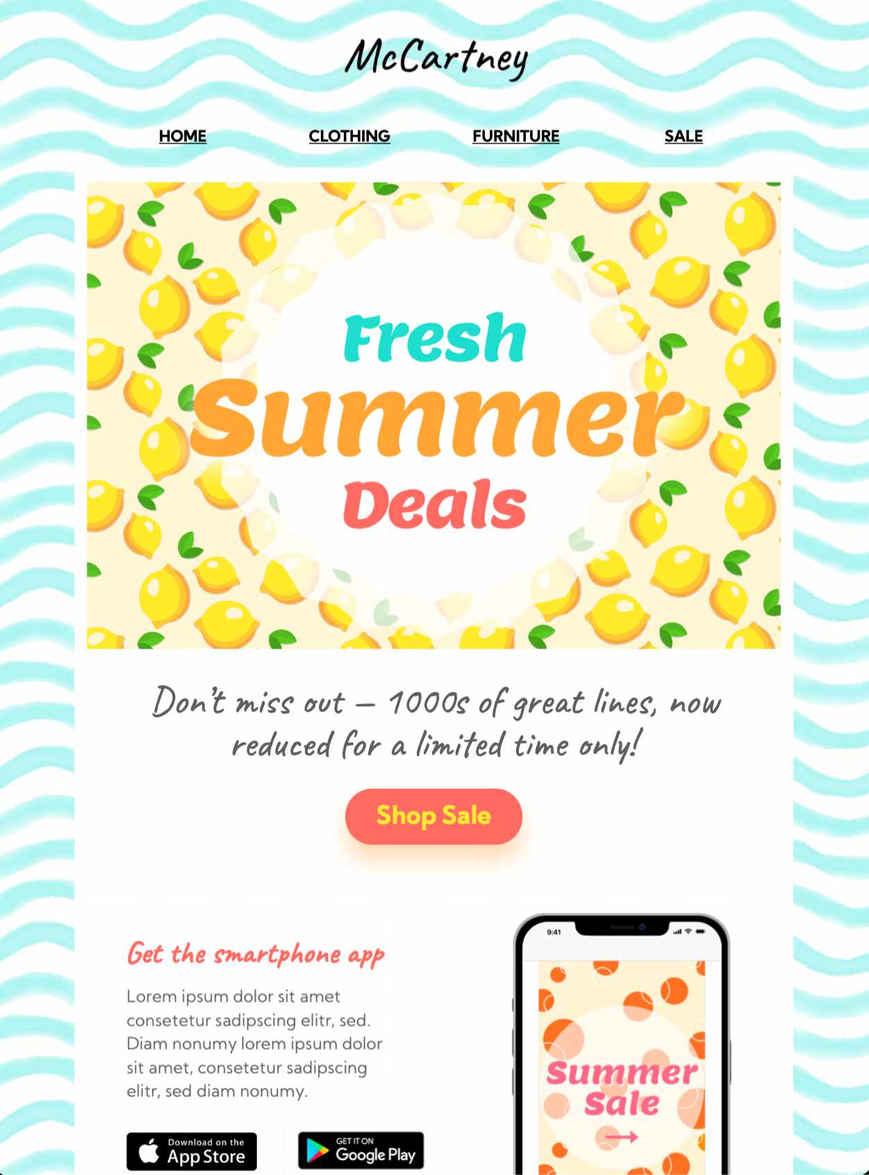 summer deals html email template in mail designer 365