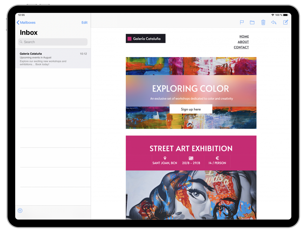 email design for art galleries in mail designer 365