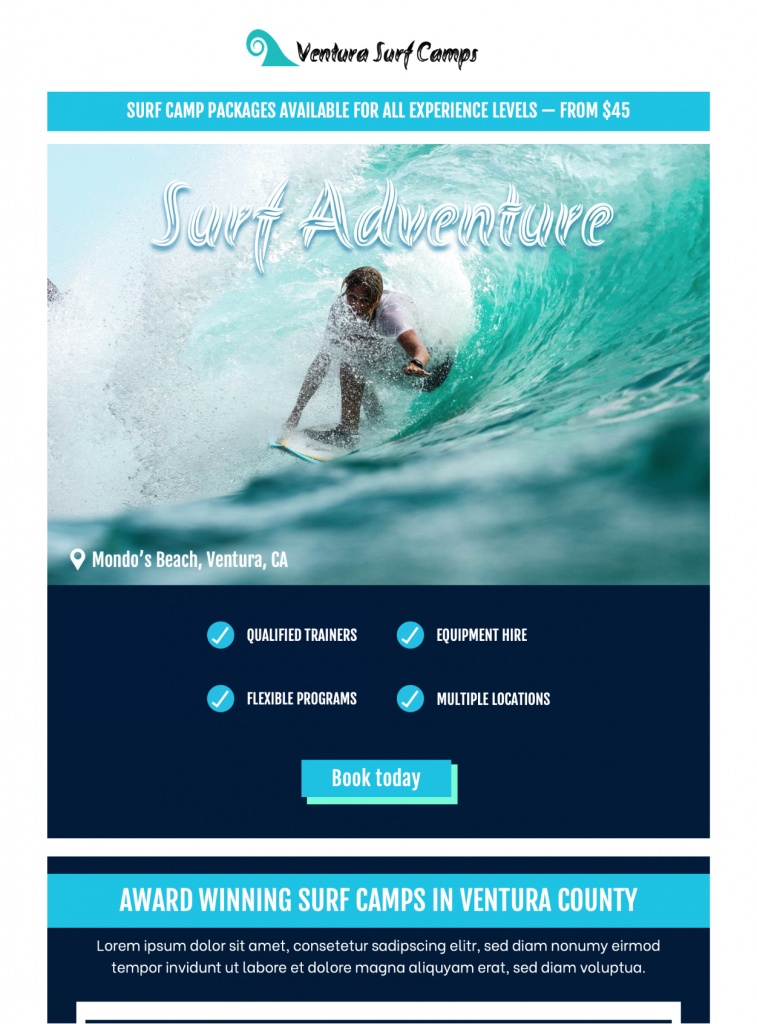 surf adventure html email template