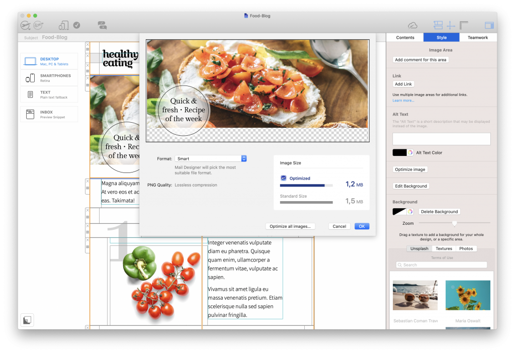 image optimization tools in mail designer 365