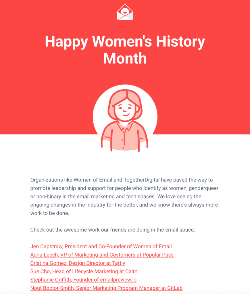 women's history month email by Really Good Emails