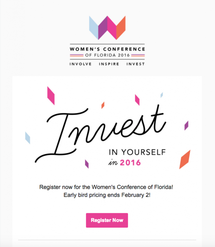 email campaign promoting a women's conference