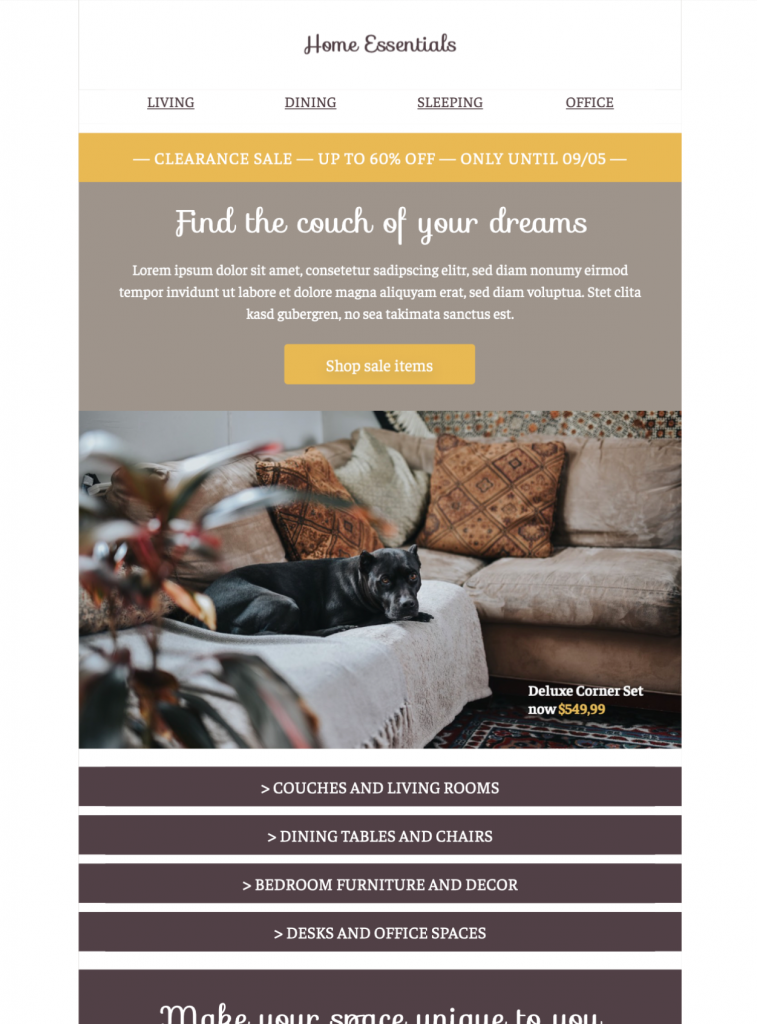 home essentials html email template for sales