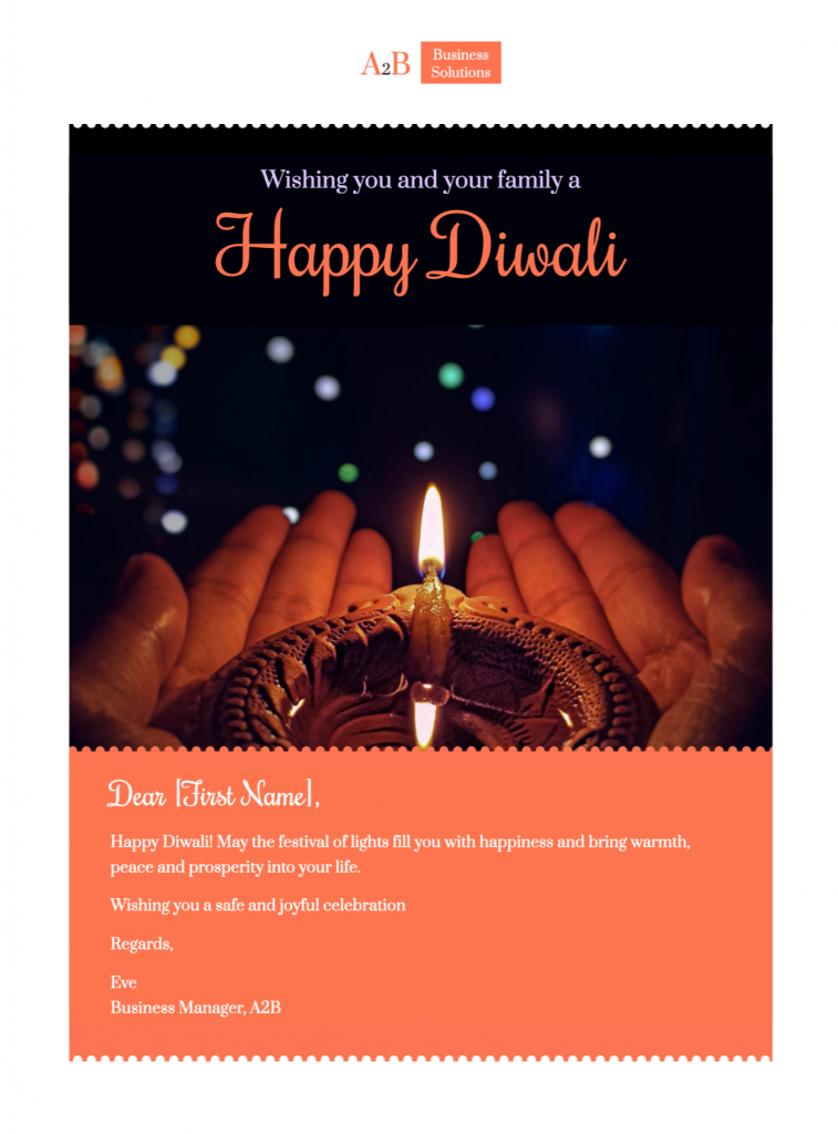 happy Diwali email template with candle motif