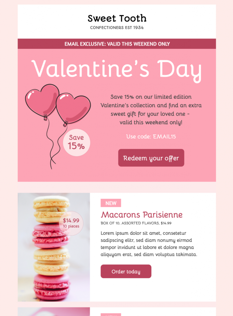 html email template for valentines day promotions