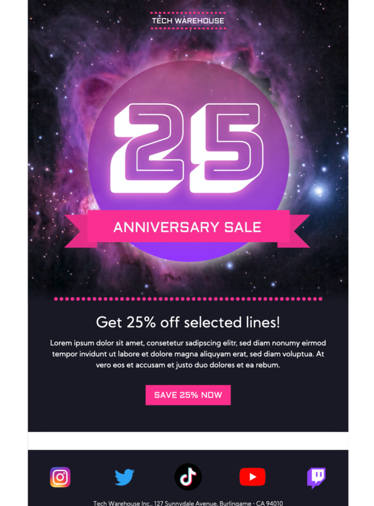 anniversary sale html email template
