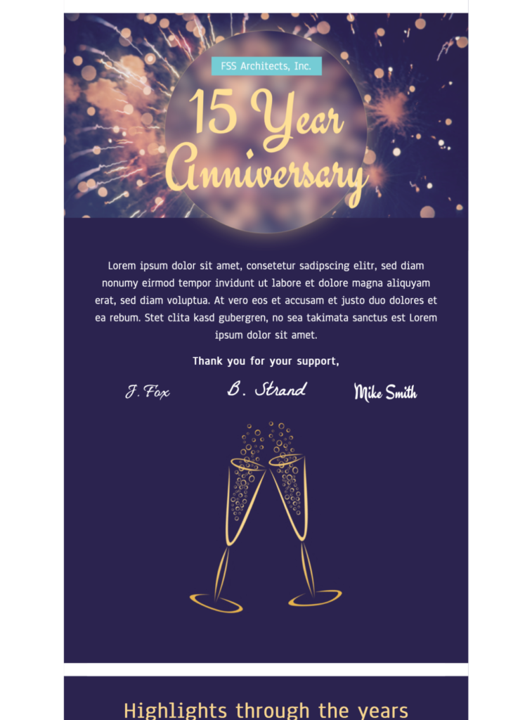 company anniversary html email template for business