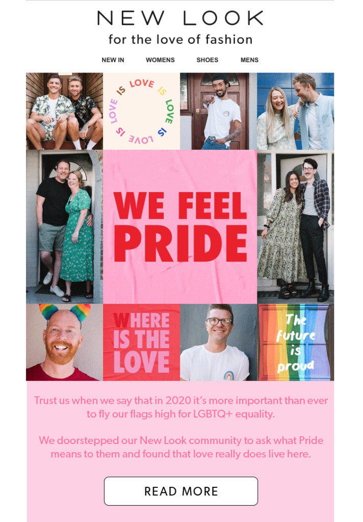 LGBTQ pride email campaign by new look