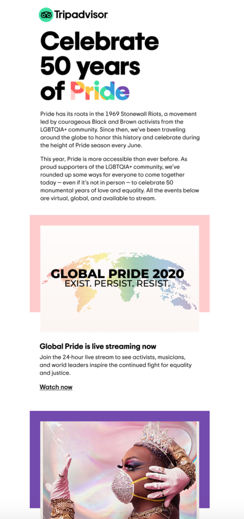 pride email campaign by tripadvisor 