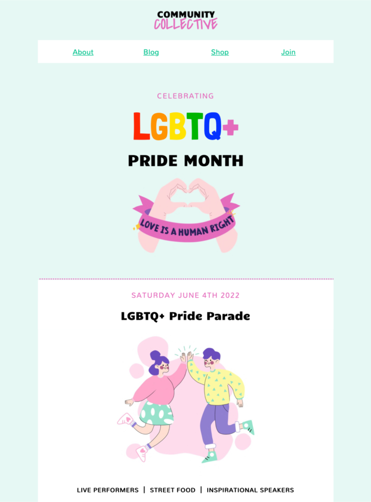 LGBTQ+ pride month html email template in mail designer 365