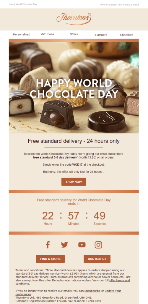 World Chocolate Day email campaign by Thorntons