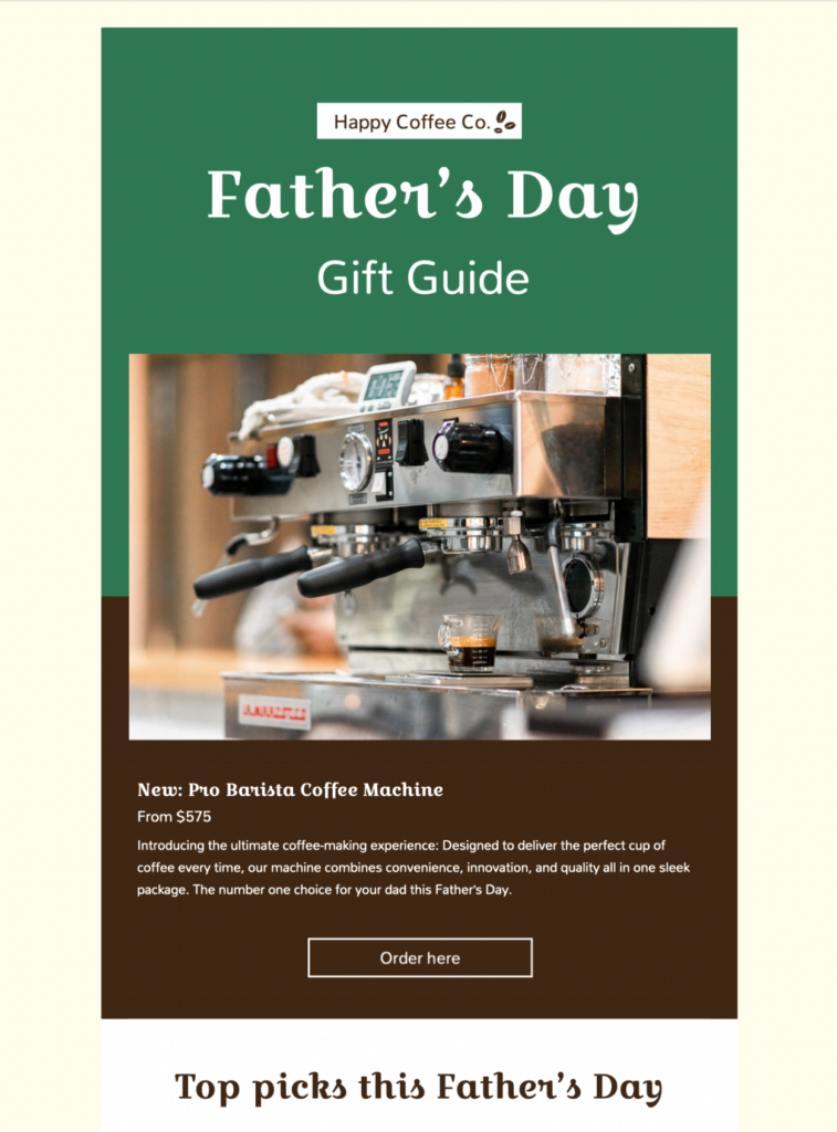 HTML email gift guide template for Father's Day campaigns