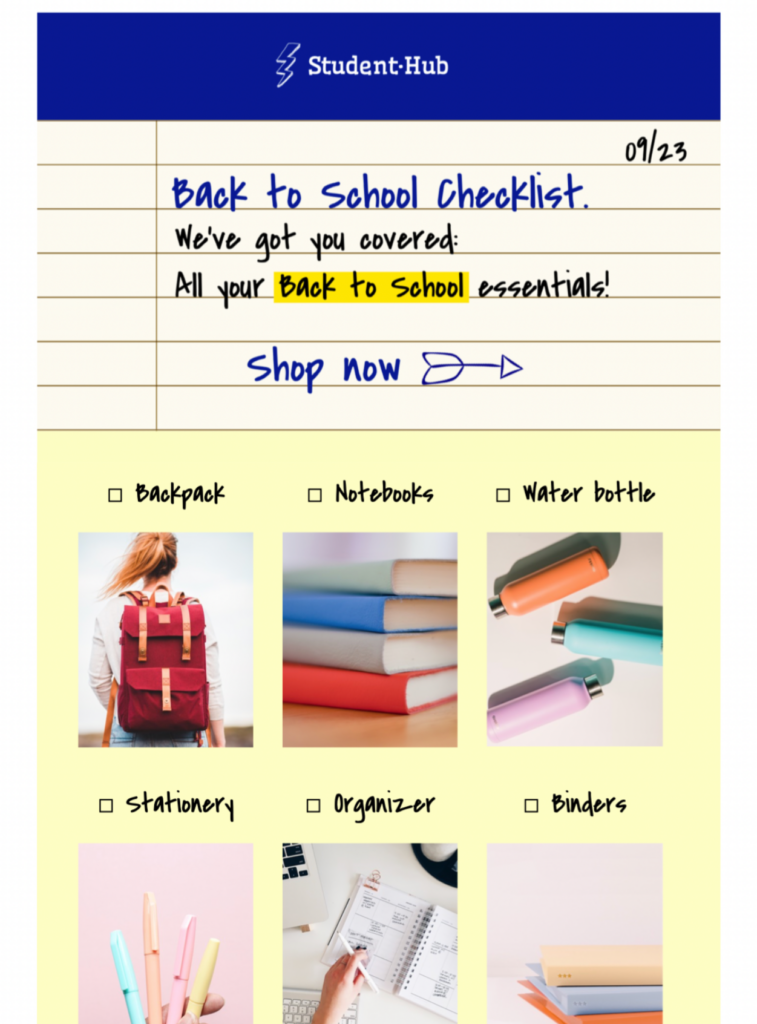 html email template for back to school checklist