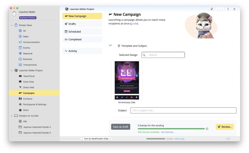 New Campaign in Mail Designer Main Window