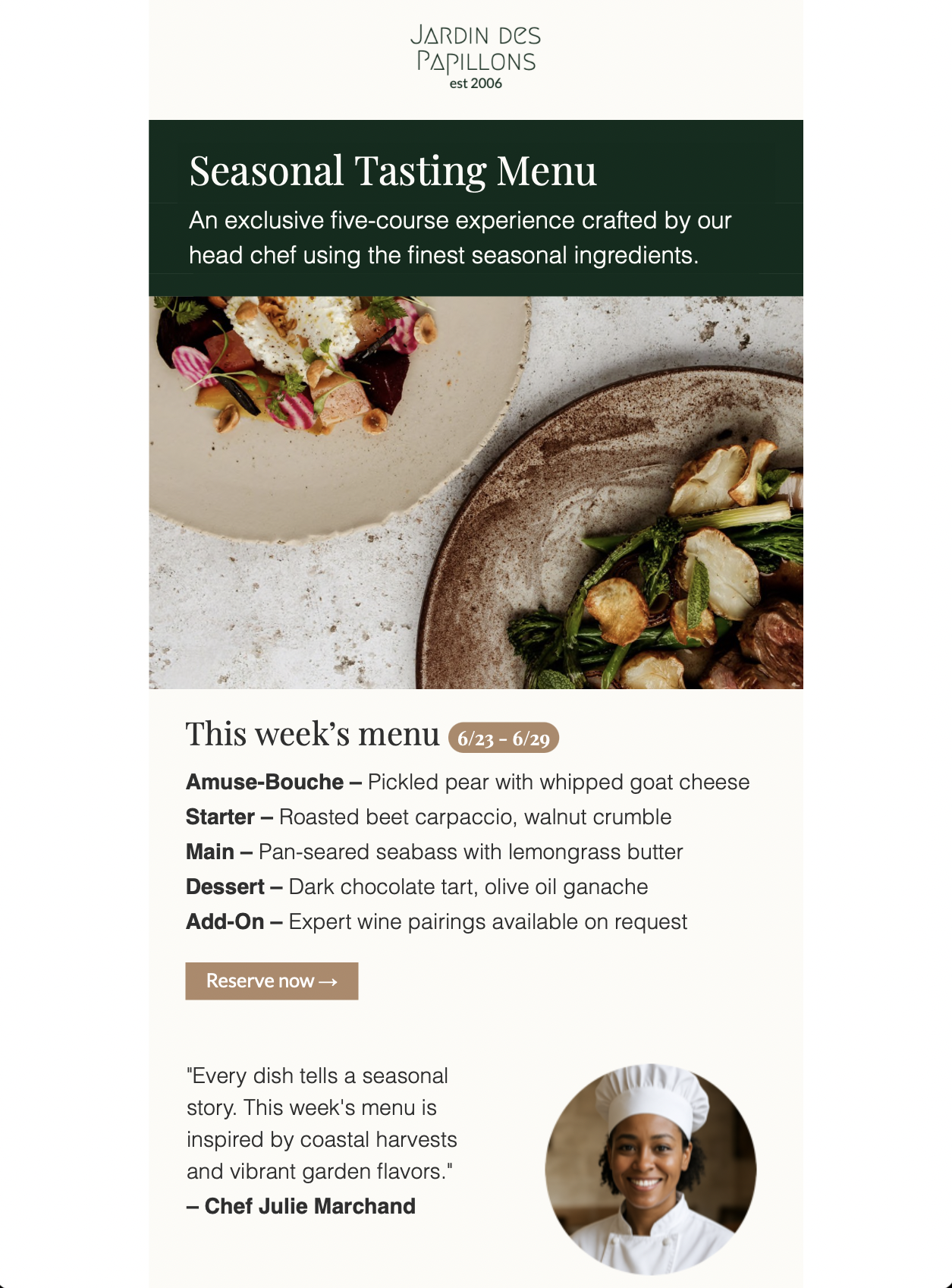 email marketing template for fine dining restaurants