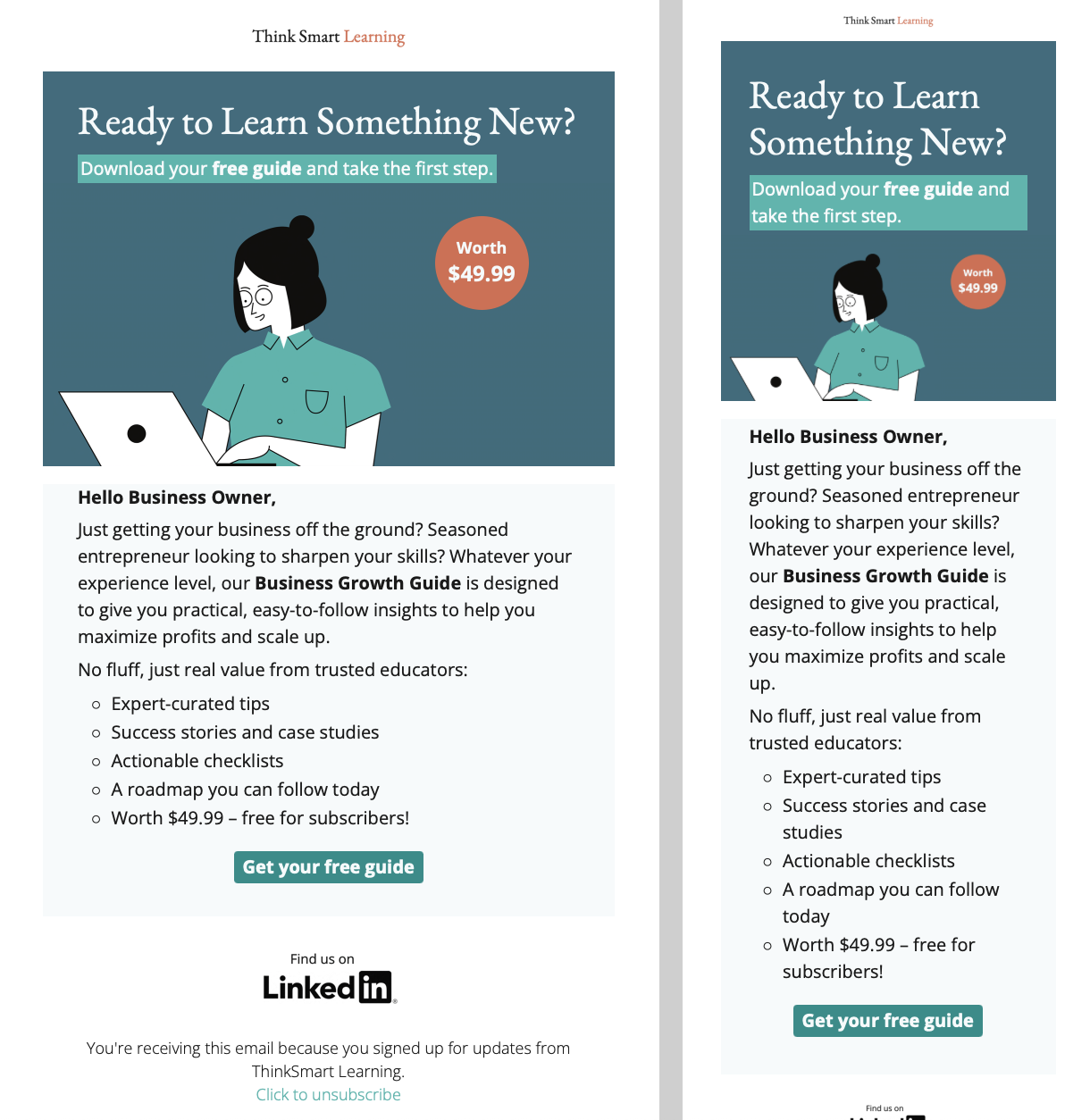 A clean and compelling email template for promoting educational lead magnets like guides, workbooks, or checklists. Perfect for course creators, coaches, and learning platforms looking to grow their audience. Lead magnet email template for online learning, with bold call-to-action to download a free educational guide