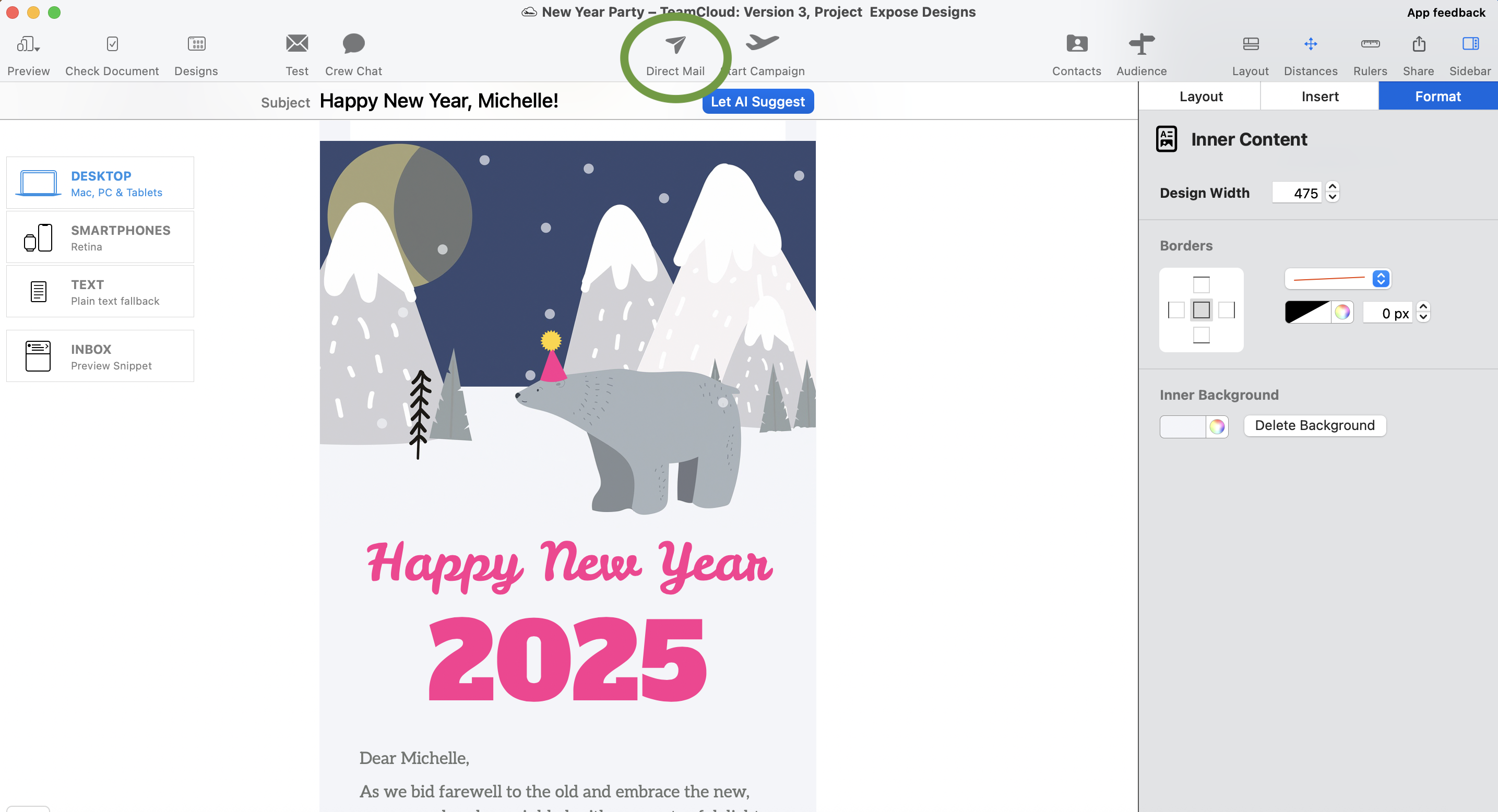Directly send seasonal email templates to friends, clients, or co-workers in Mail Designer 365