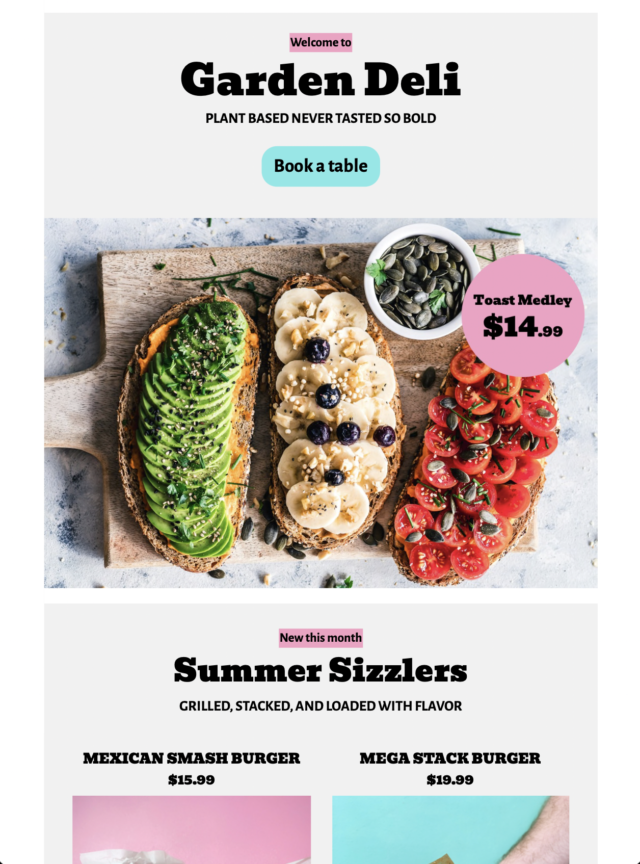 email template for vegan restaurant
