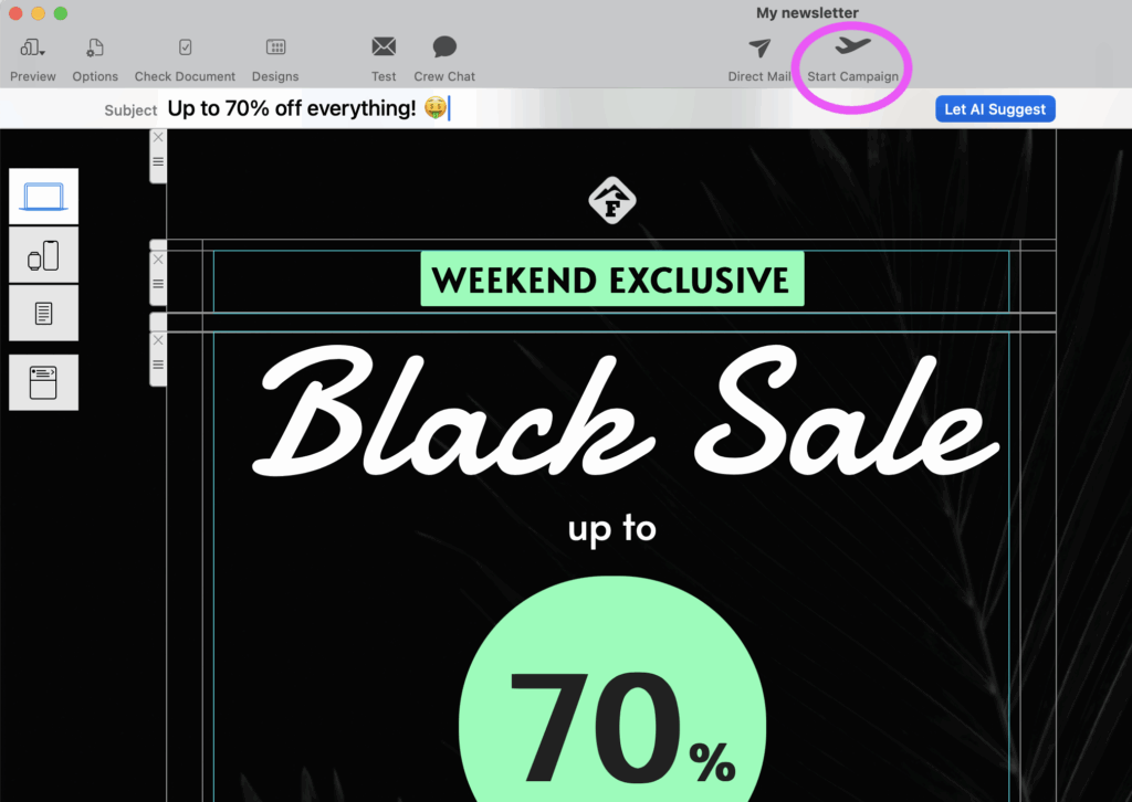 send holiday newsletter directly from mail designer 365 for Mac