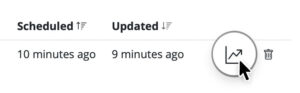 Accessing email analytics by clicking the statistics icon in Mail Designer 365 Delivery