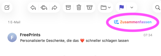 apple AI Zusammenfassen email feature in Mail