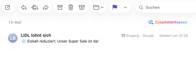 Apple AI Zusammenfassen Tool in der Mail App auf macOS