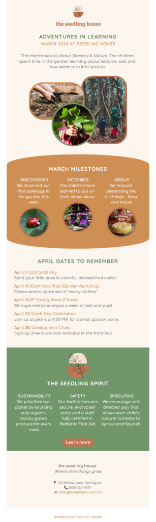 Daycare email newsletter template