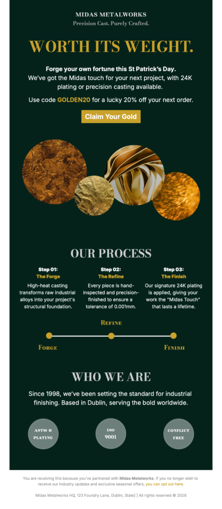 st Patrick's day gold email template