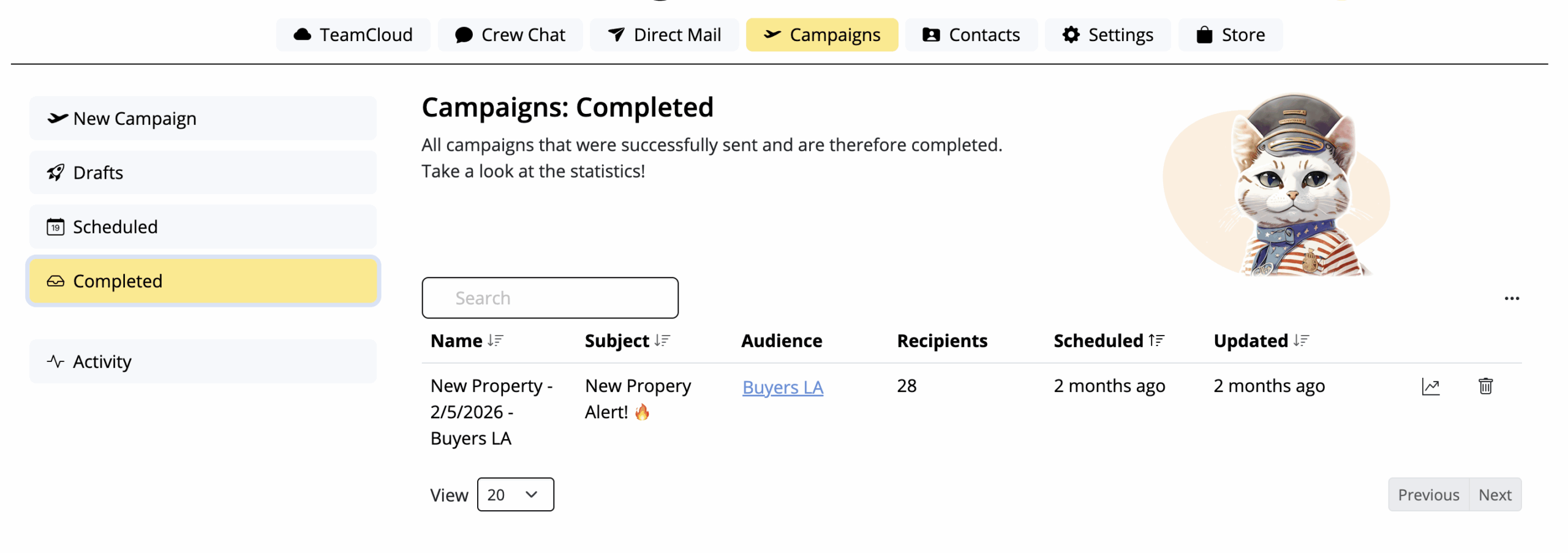 Completed campaigns overview in Mail Designer
