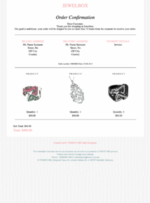 Elegant Order Confirmation HTML transactional email template