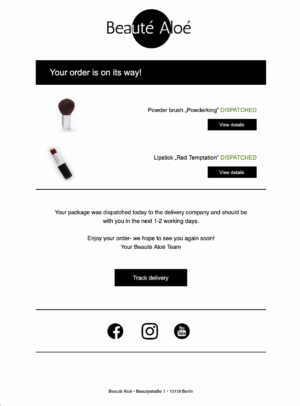 Dispatch Note HTML email template for transactional emails