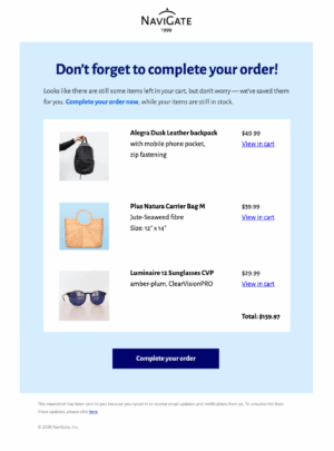 Abandoned Cart HTML email template for abandoned cart emails