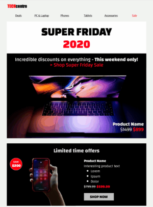 Super Friday Deals HTML email template for Black Friday promotions