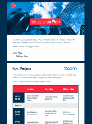 Event Agenda html email template for event agenda