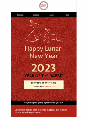 Celebrate the Lunar New Year in style – with this bold and striking email template HTML email template for Chinese New Year